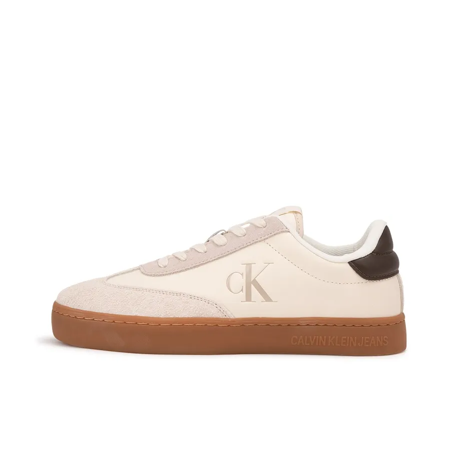 CKJ CALVIN KLEIN JEANS Skateboard Shoes Men Low Top Milk White/Cocoa Brown