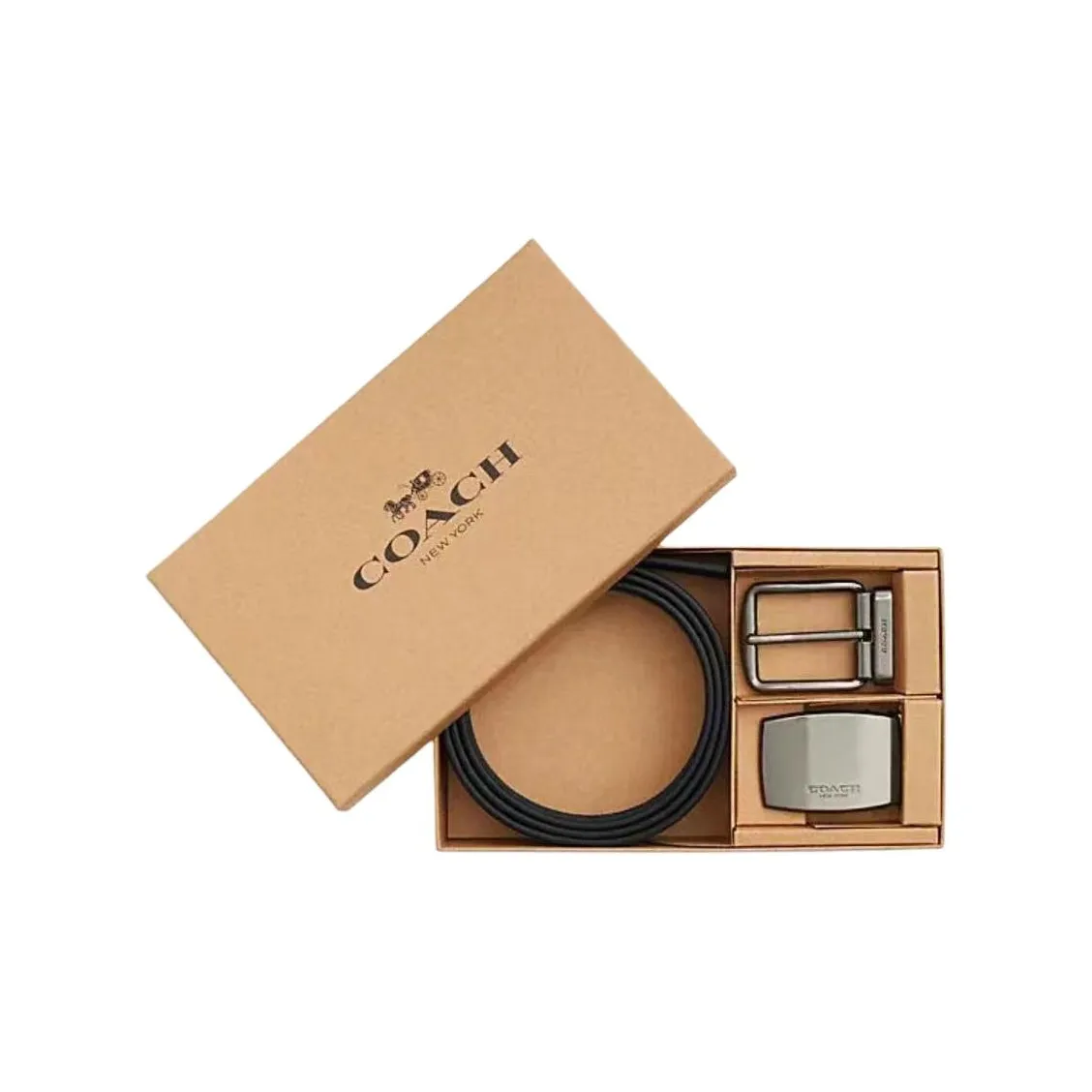 COACH Покрытие Холст Гладкая Кожа Ремни Мужской Черный Серый Ширина 38 мм