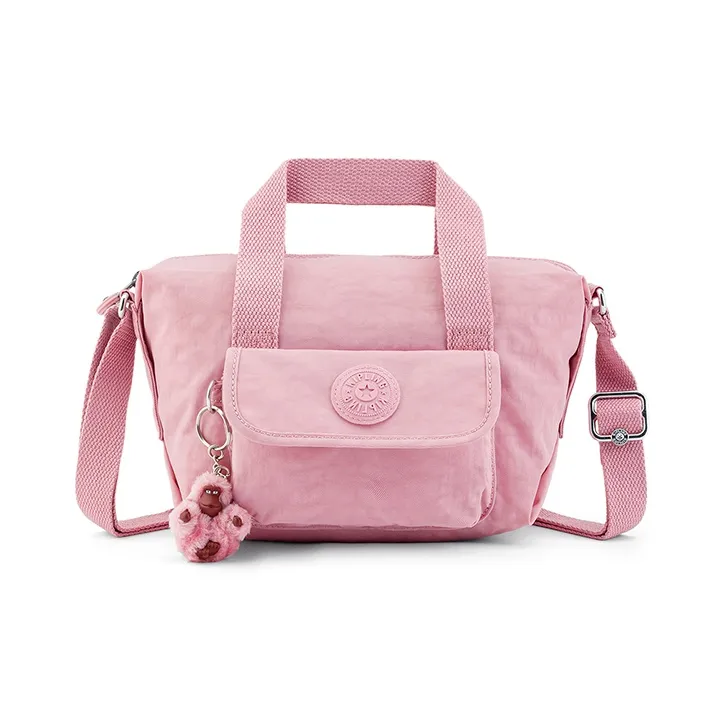 Kipling Polyamide, Travel Commute One Shoulder Handbag Small Unisex Soft Pink/Dark Gray