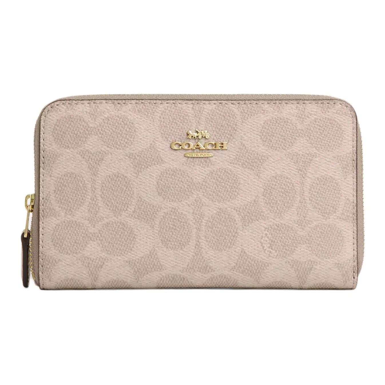 COACH Id Zip Wallet Coated Canvas Wallet Medium Size Women's Gold & Milk Tea & Ecru