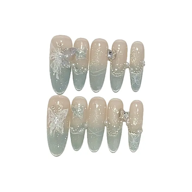 XIBI Лето Свежий Мятный манбо Сплав Бабочка False Nail Короткий LADDER Блестки с Pure Glittery SHINE 15mm