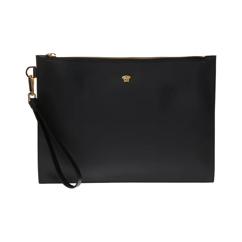 FANSIZHE VERSACE Cow Leather Commute Bag Coin Purse Clutch Large Size Men's Black