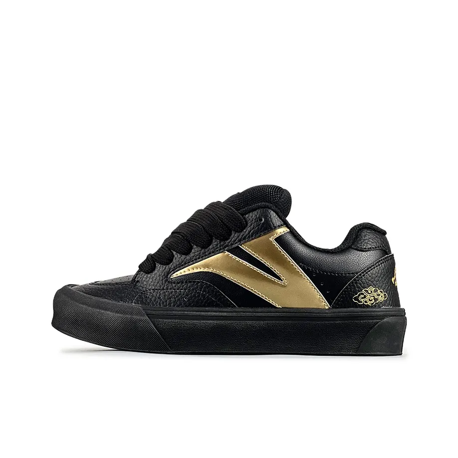 VFDF Puffy Shoes Anti Slip And Wear Resistant Breathable Low Top Skateboard Shoes Unisex Black Gold