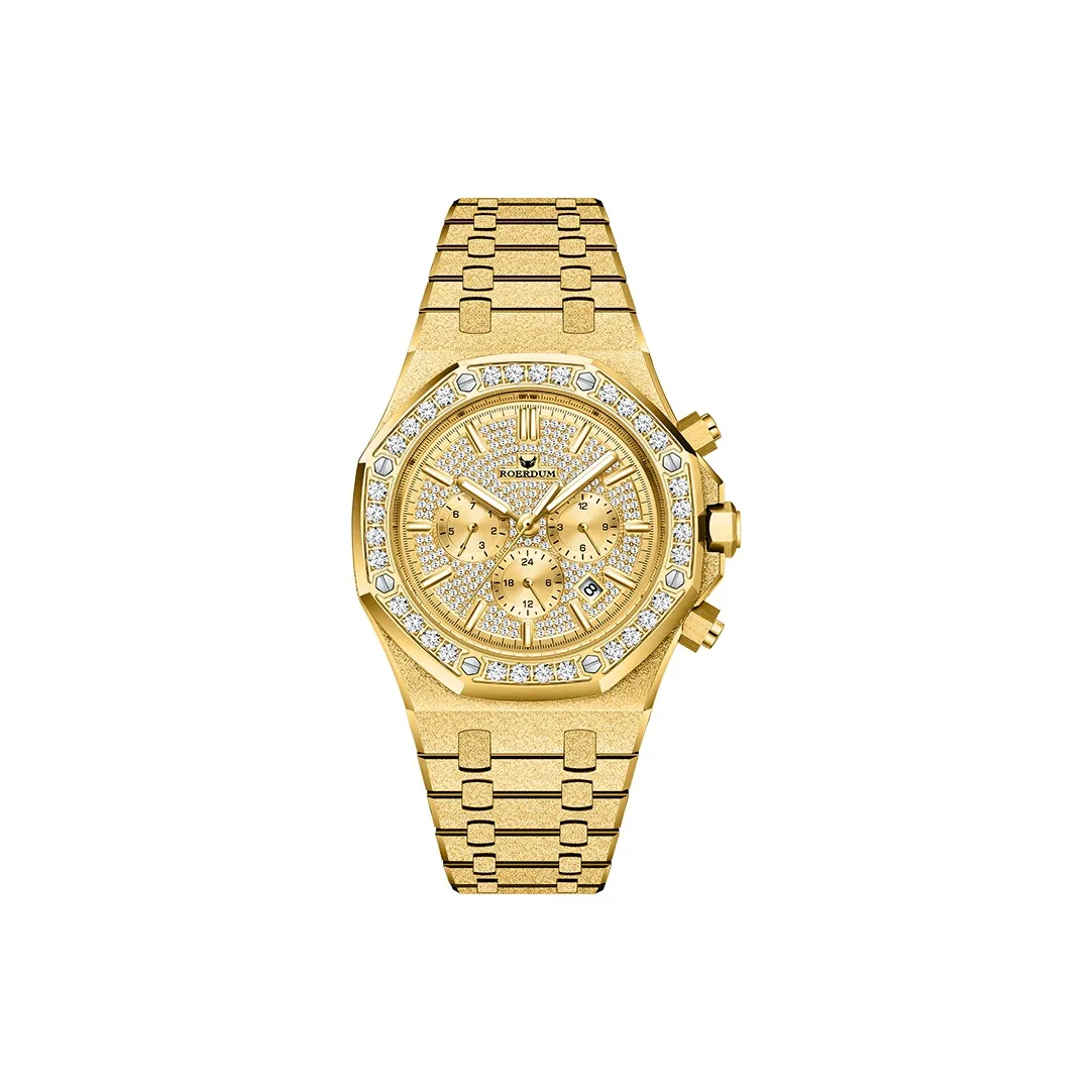 ROERDUM Gold Knight Mechanical Movement Steel Strap Watch Men
s Watches Gold Dial