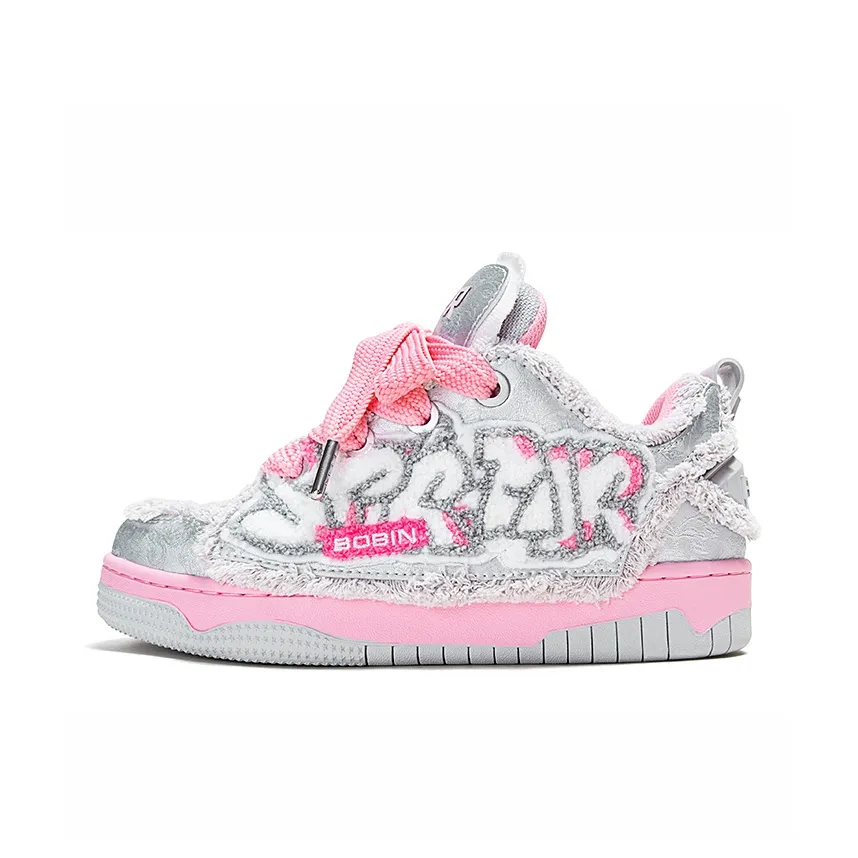 FY SPR Cats And Cats Height Increasing Slip Resistant Low Top Skateboard Shoes Women's Silver Pink