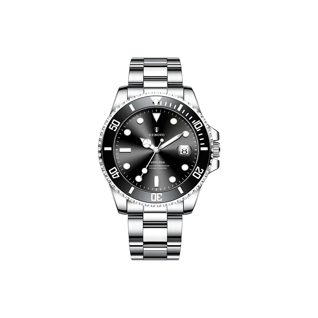RENOVO Diver Mechanical Movement Stainless Steel Watchband Watch Men's Watches Black Dial
