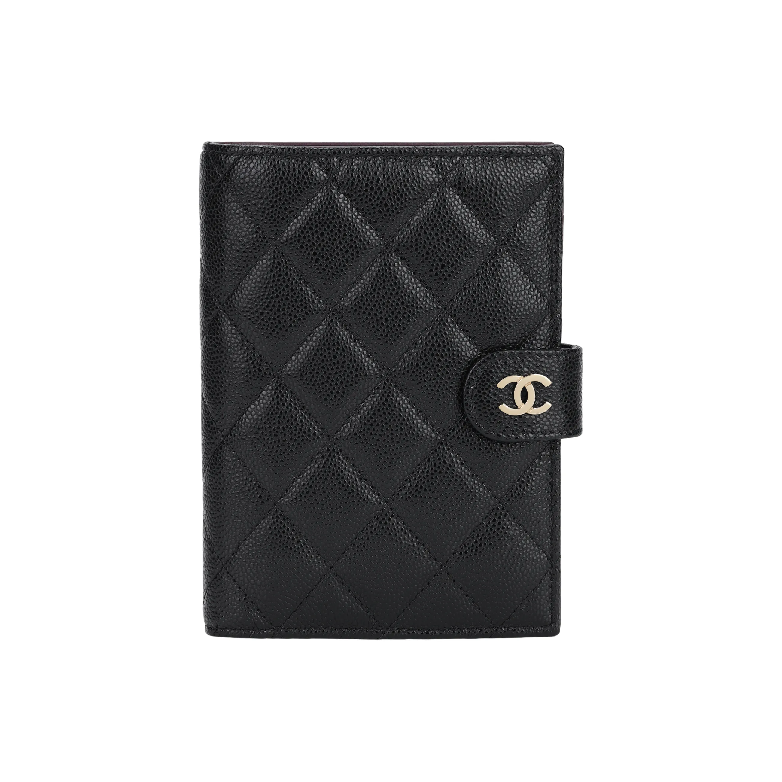 CHANEL Grain Cow Leather Caviar Cow Leather Wallet, Passport Holder Women's Black