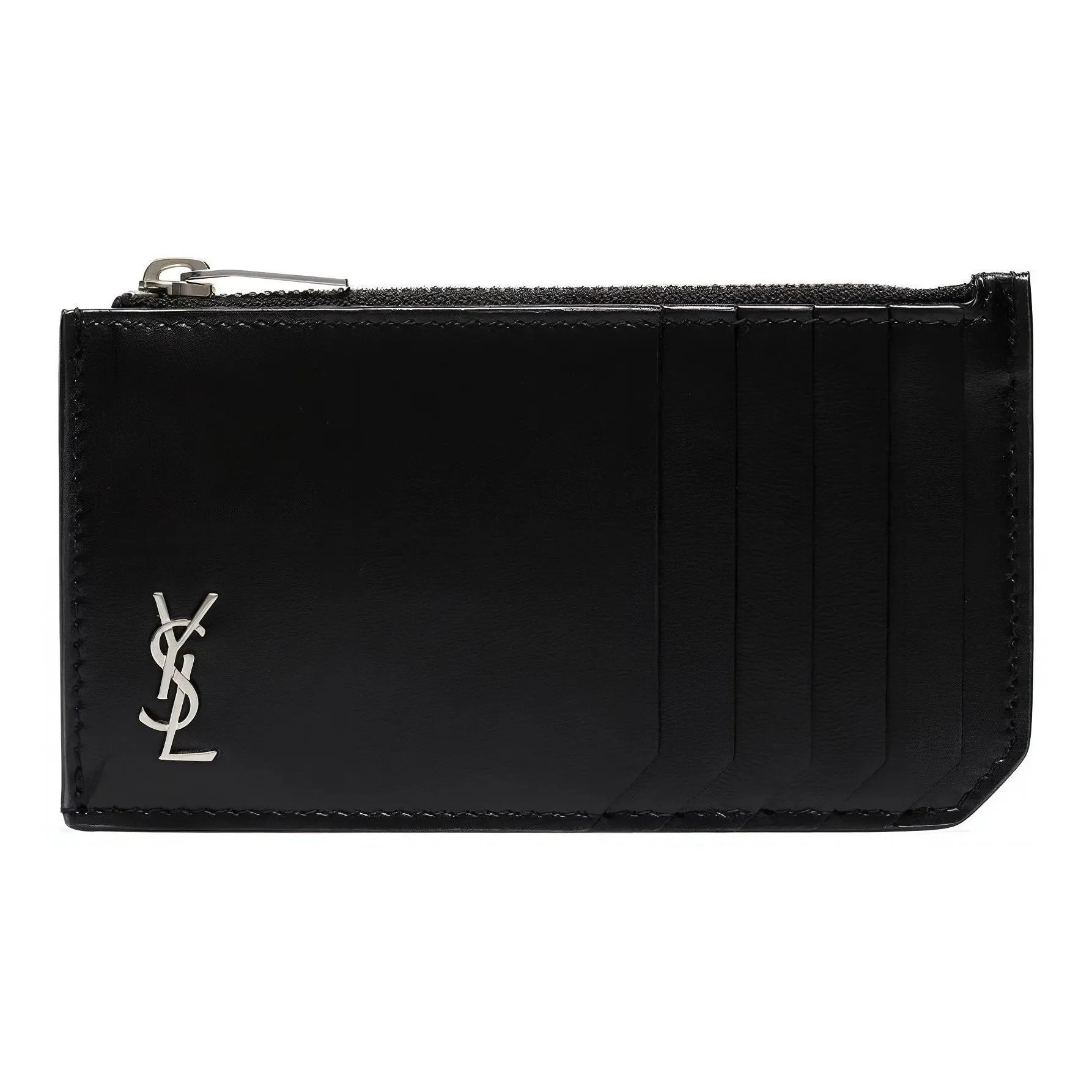 SAINT LAURENT Matte Finish Leather Card Holder Wallet Shoulder Bags Men's Black