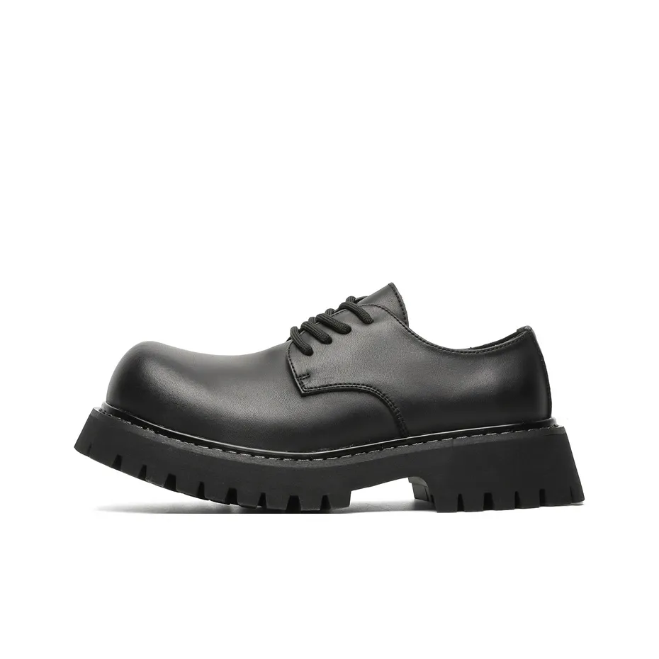 V05 Derby Shoes Men's Couple Casual Leather Shoes British Vintage Platform Height Increasing Big Head Shoes