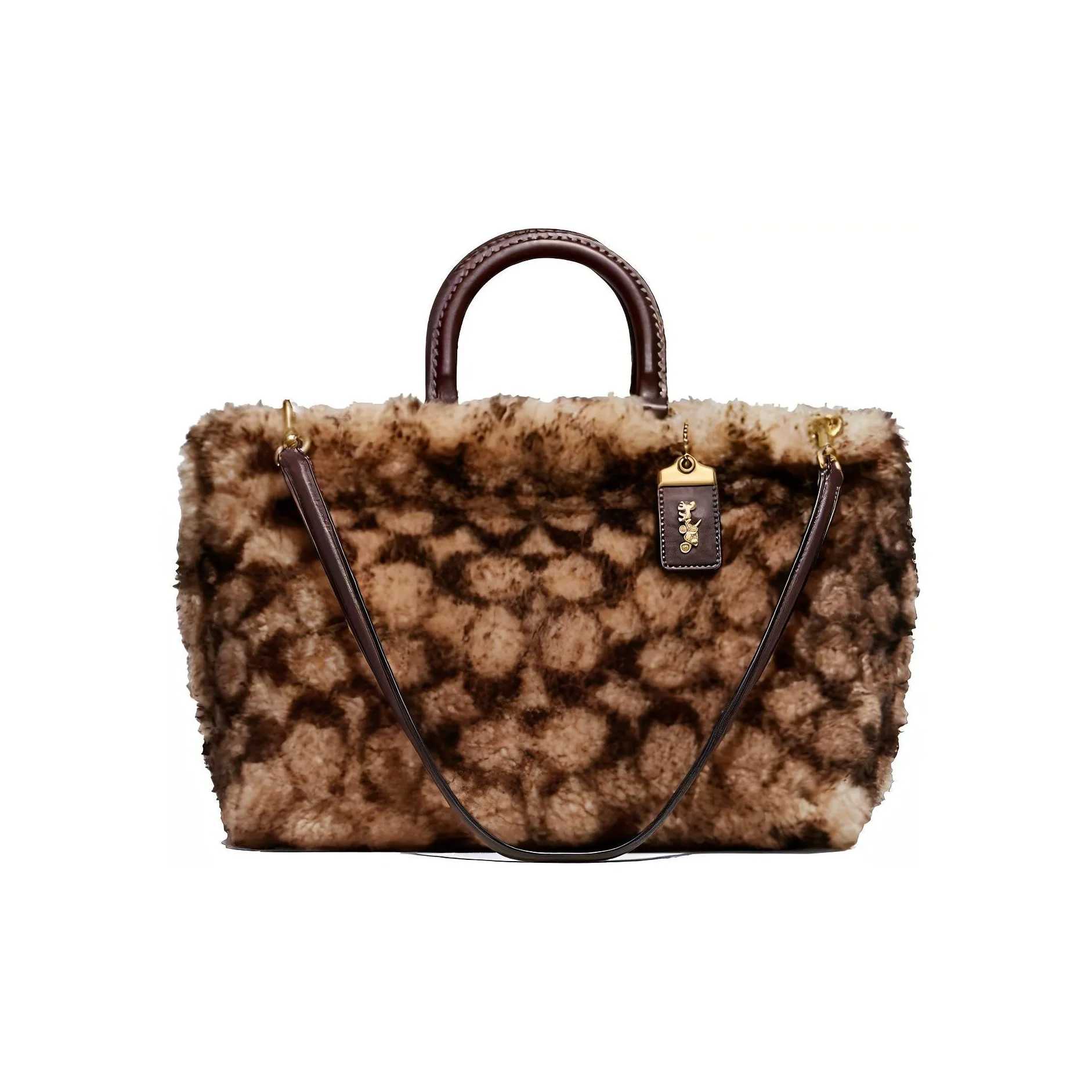 COACH Rogue Leather Tote Bag Shopping Bag Crossbody Bag Crossbody Handbag Large Size Women's Leopard Print Brown