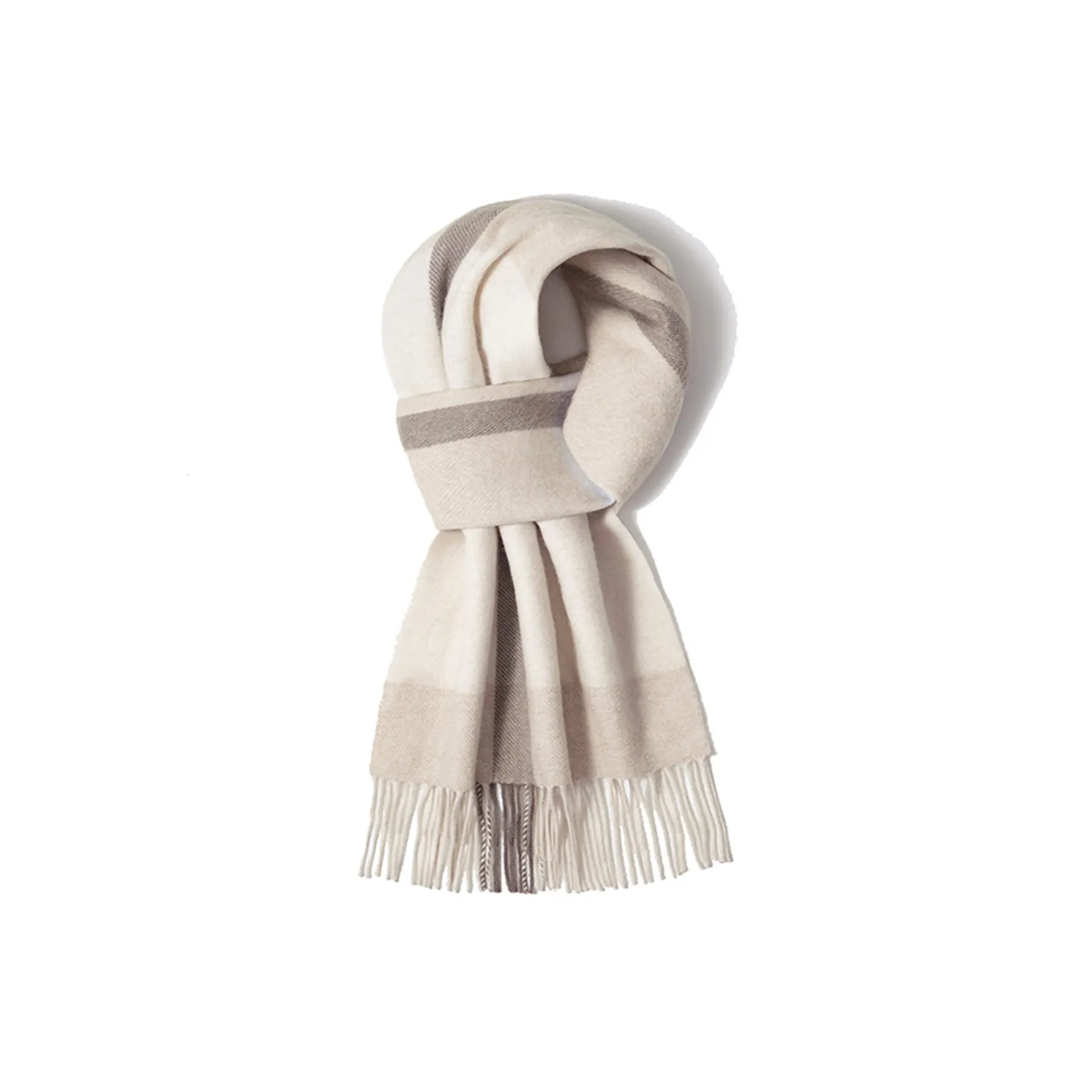 Shanghai Story 100% Cashmere Knit Scarves Unisex Beige And Orange Check Gift Box Set
