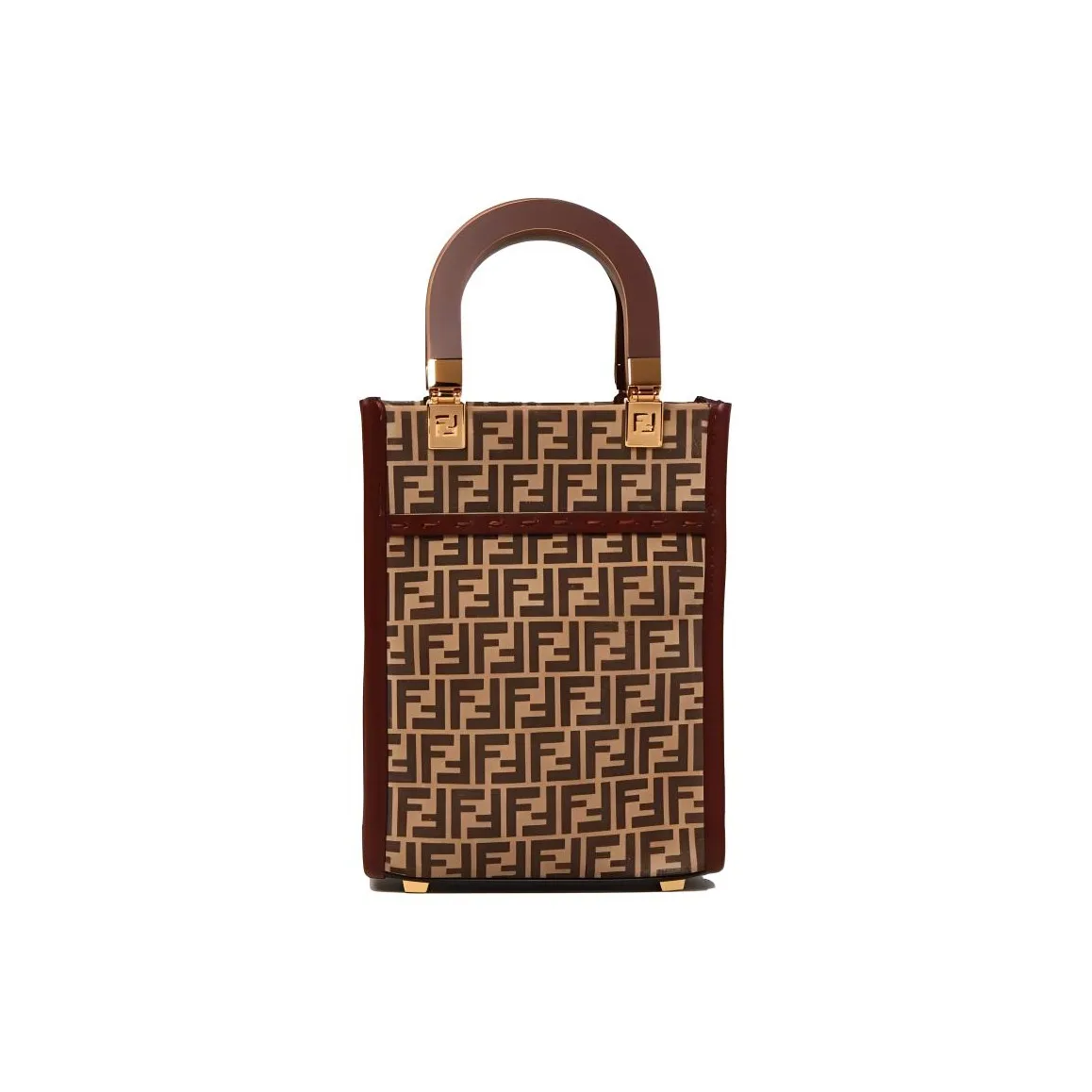 FENDI Sunshine Cow Leather Tote Bag Shopping Bag Sun Bag Handbag Shoulder Bag Crossbody Bag Mini Women's Tobacco/Brown