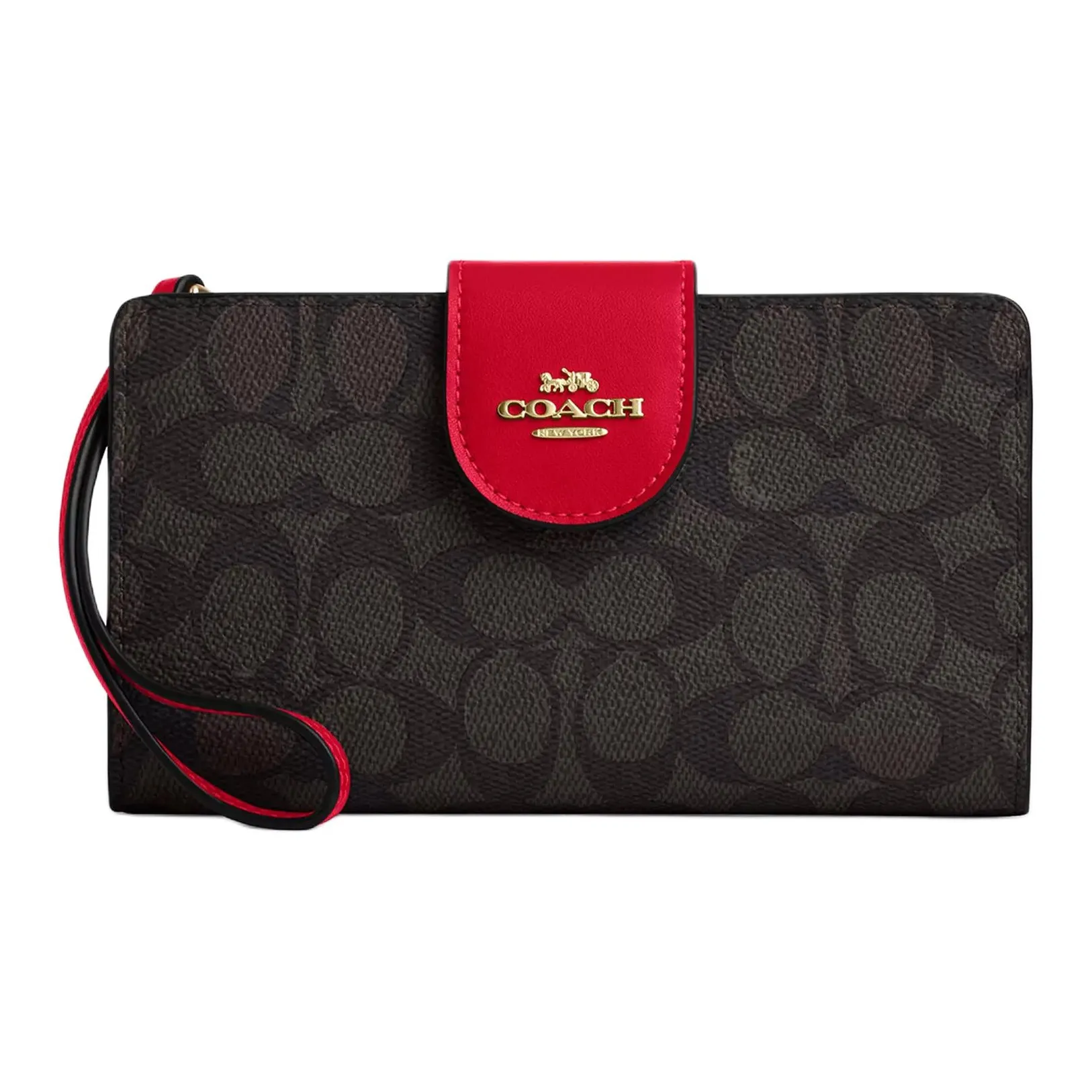COACH Coated Canvas Wallet Trumpets Women's Walnut Wood & Red