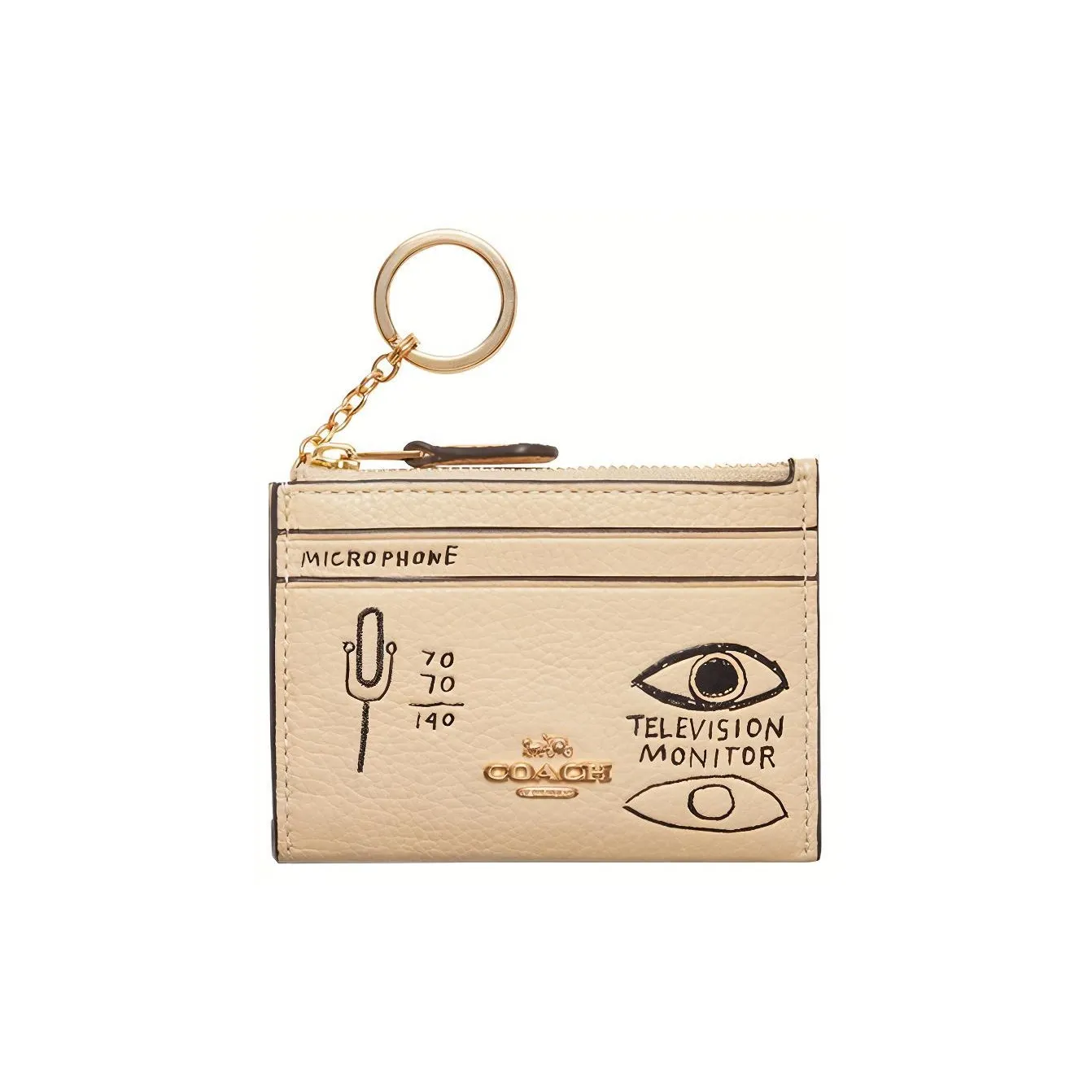 COACH Basquiat Artist Graffiti, Collaboration Skinny Id Case Leather Coin And Card Holder Women's Milk Tea