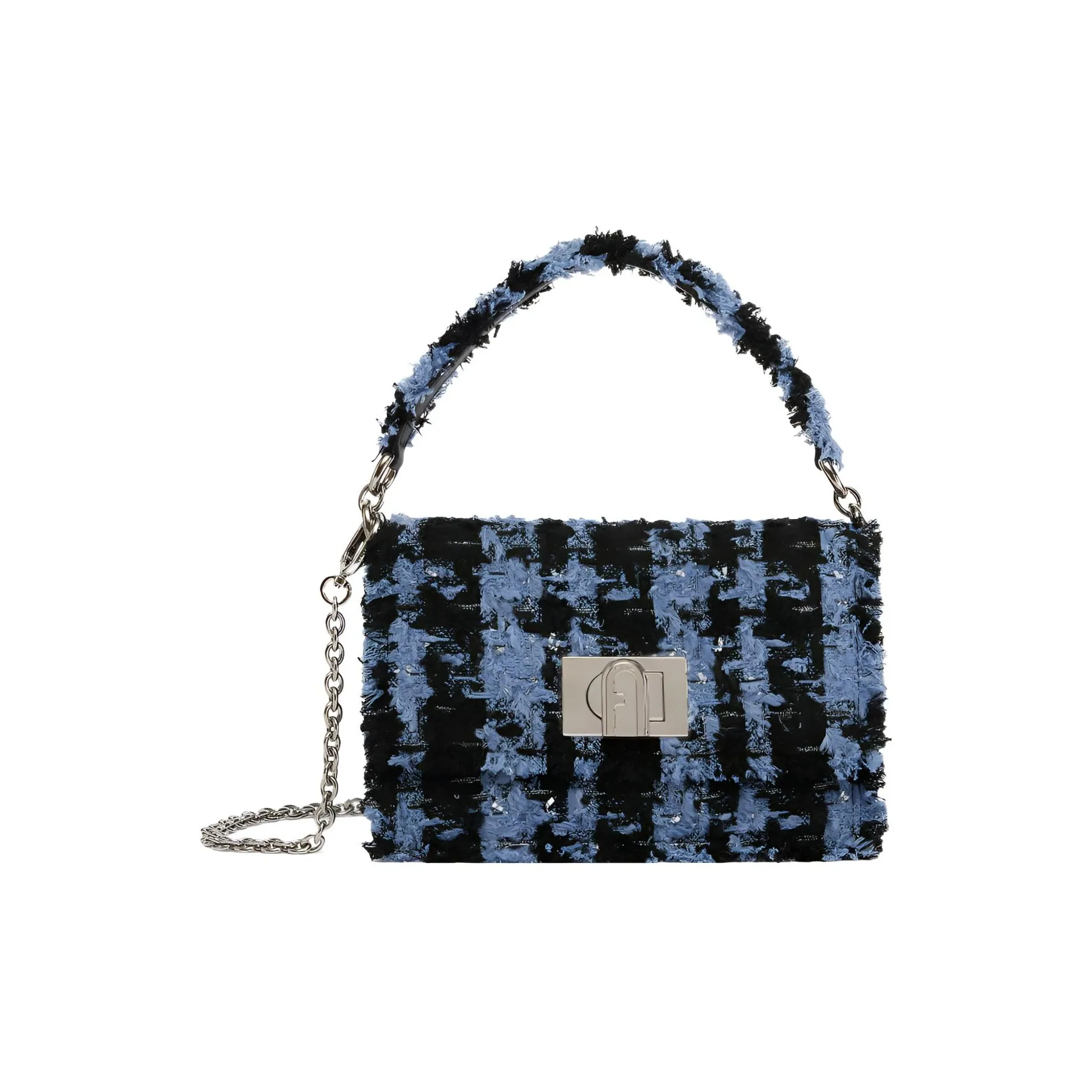 Furla 1927 Collection Клетчатый Тюль Ткань Сумка Сумка через плечо Сумка через плечо Мини Женская Морская волна Синий Многоцветный