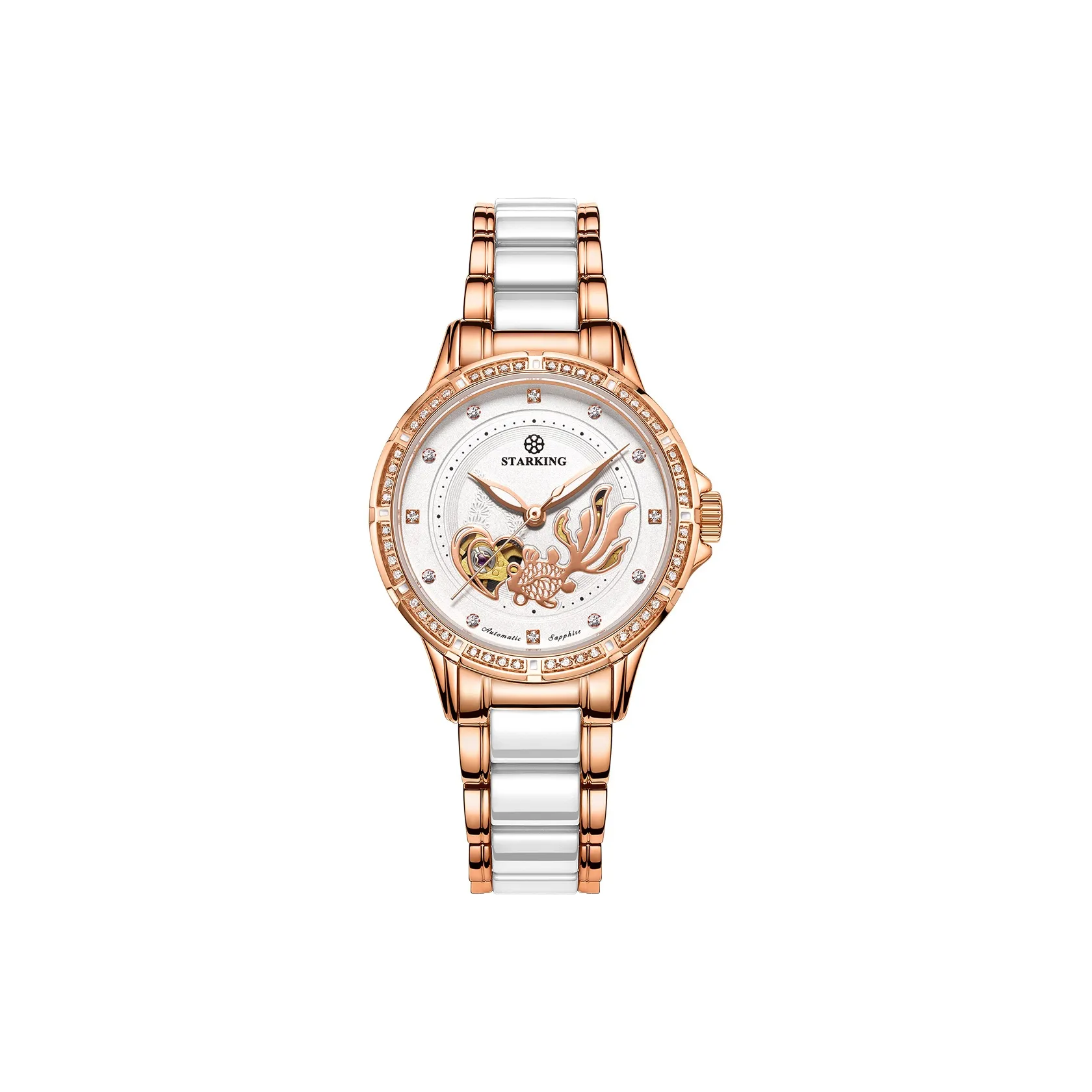 STARKING Koi Fish Collection Automatic Mechanical Movement Ceramic Strap Watch Women's Watch White Dial