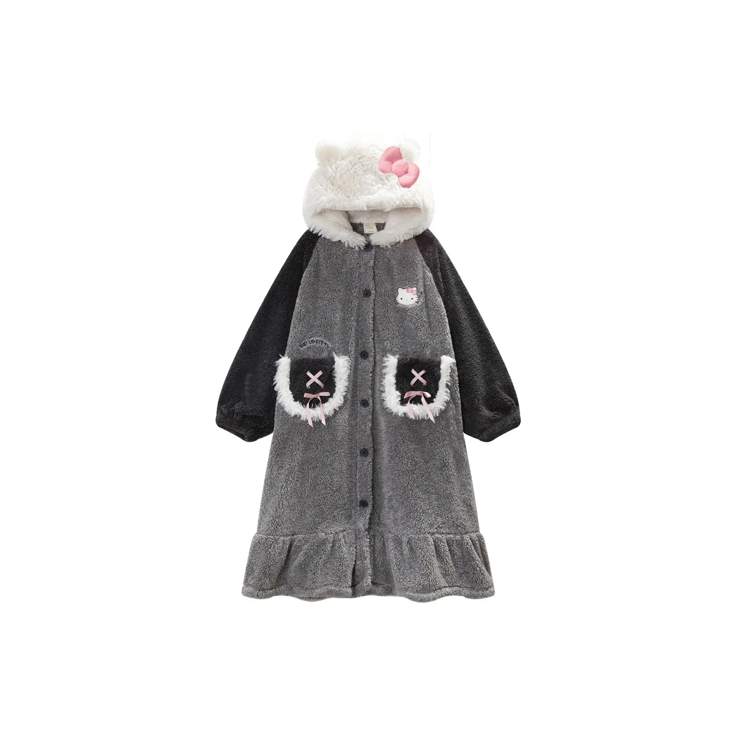GUKOO x Hello Kitty Sanrio series Sleep Robe Women's Light Photinia Gray