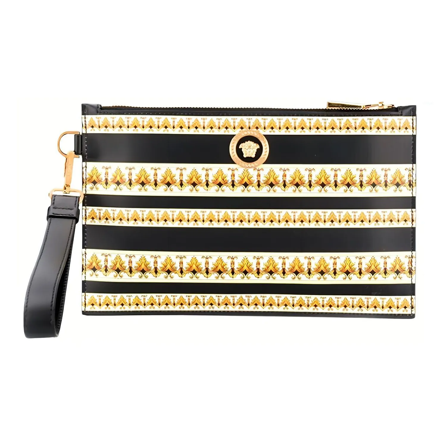 VERSACE Cow Leather Clutch Unisex Black