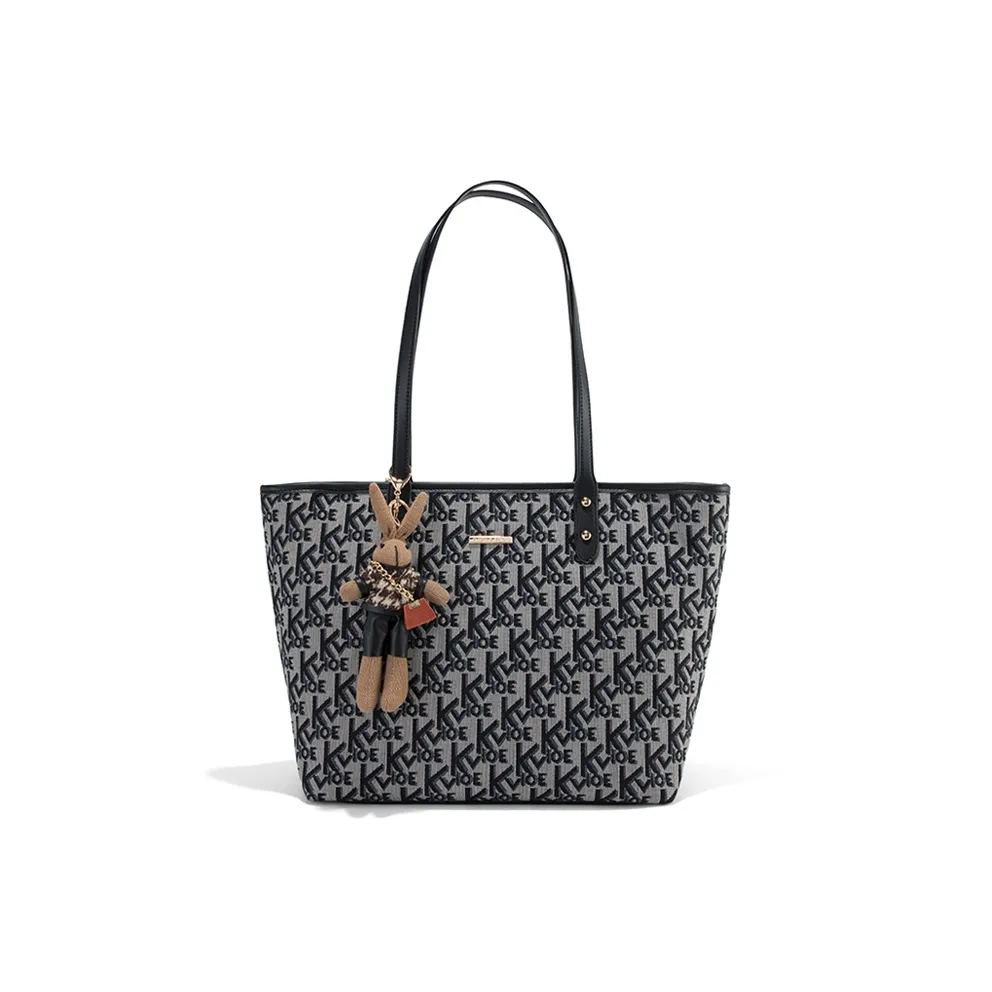 CLEVER& KETCH PU Tote Bag, Shopping Bag, Crossbody Bag, Shoulder Bag Tubas Women's Black/Ecru