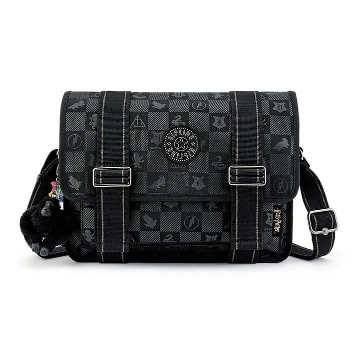 Kipling Polyamide Monkey Bag, Messenger Bag, Shoulder Bag Medium Size Unisex Black Gray Harry Potter Monogram