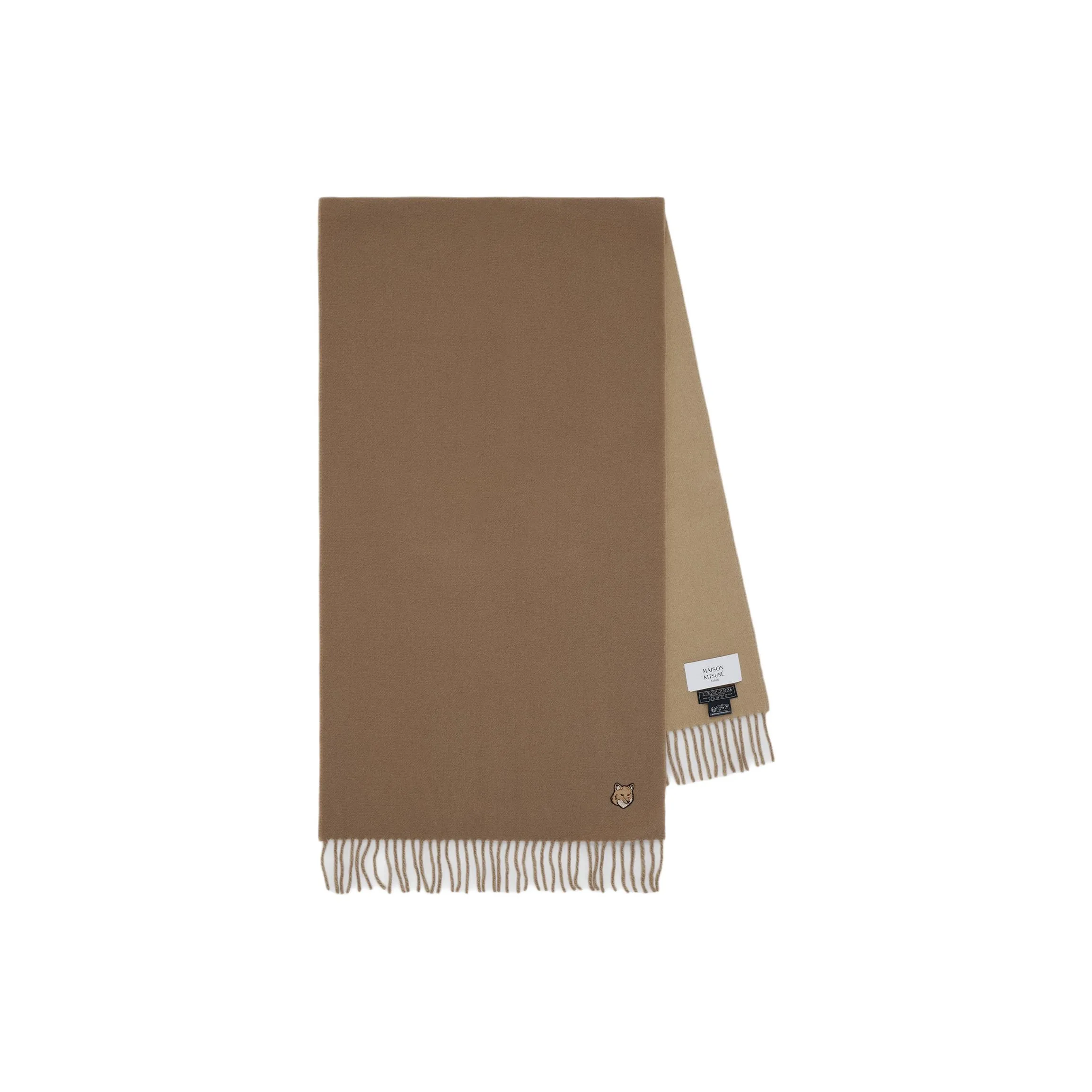Maison Kitsune Bold Fox Head Patch Fringed Scarf