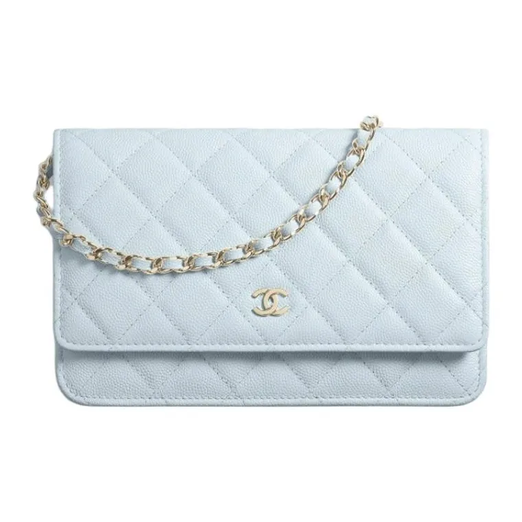 CHANEL WOC Calfskin Wallet On Chain, Shoulder Bag, Crossbody Bag Mini Women's Light Blue