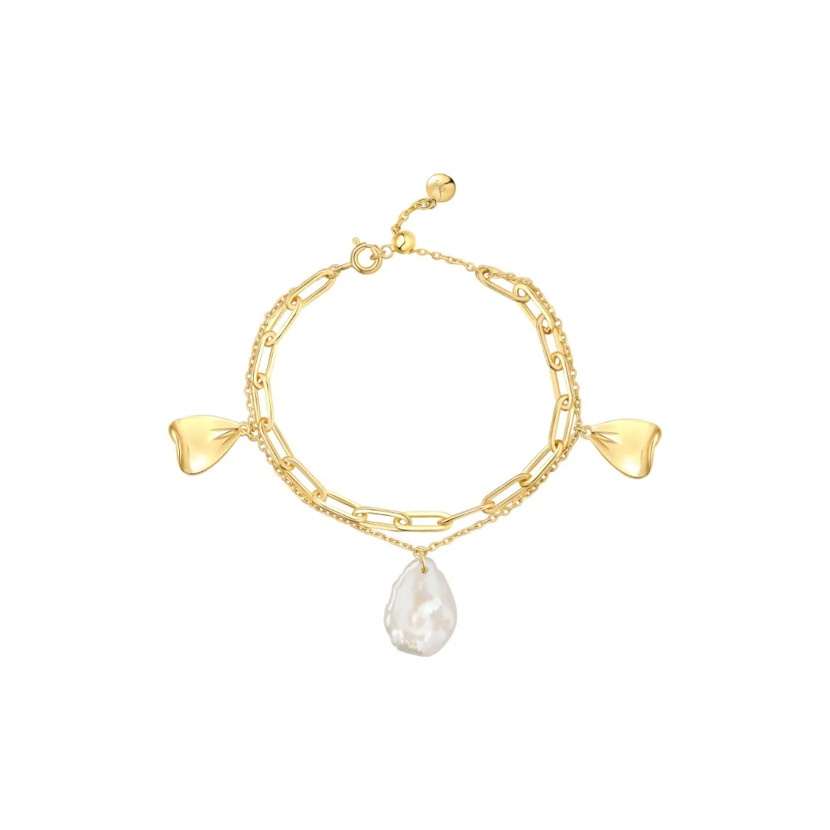 BABYBEI Браслеты из стерлингового серебра 925 пробы с покрытием из 18К золота Baroque Pearl Женские