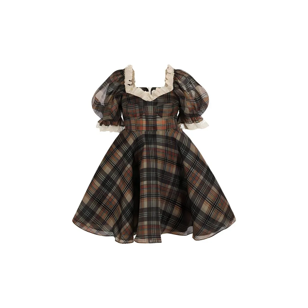 Selkie Collection FW24 Short Sleeved Dresses Women's Brown Base With Houndstooth Pattern Print