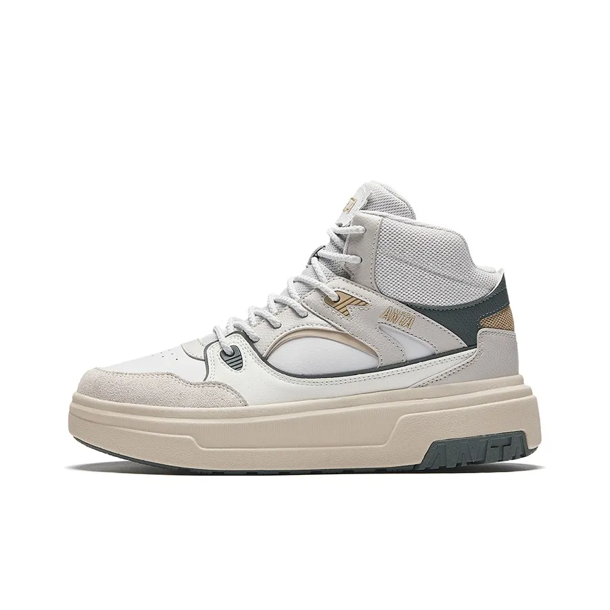 ANTA Sponge Cake Slip-resistant Abrasion-resistant High Top Скейтборд Кроссовки Женские Серый Белый