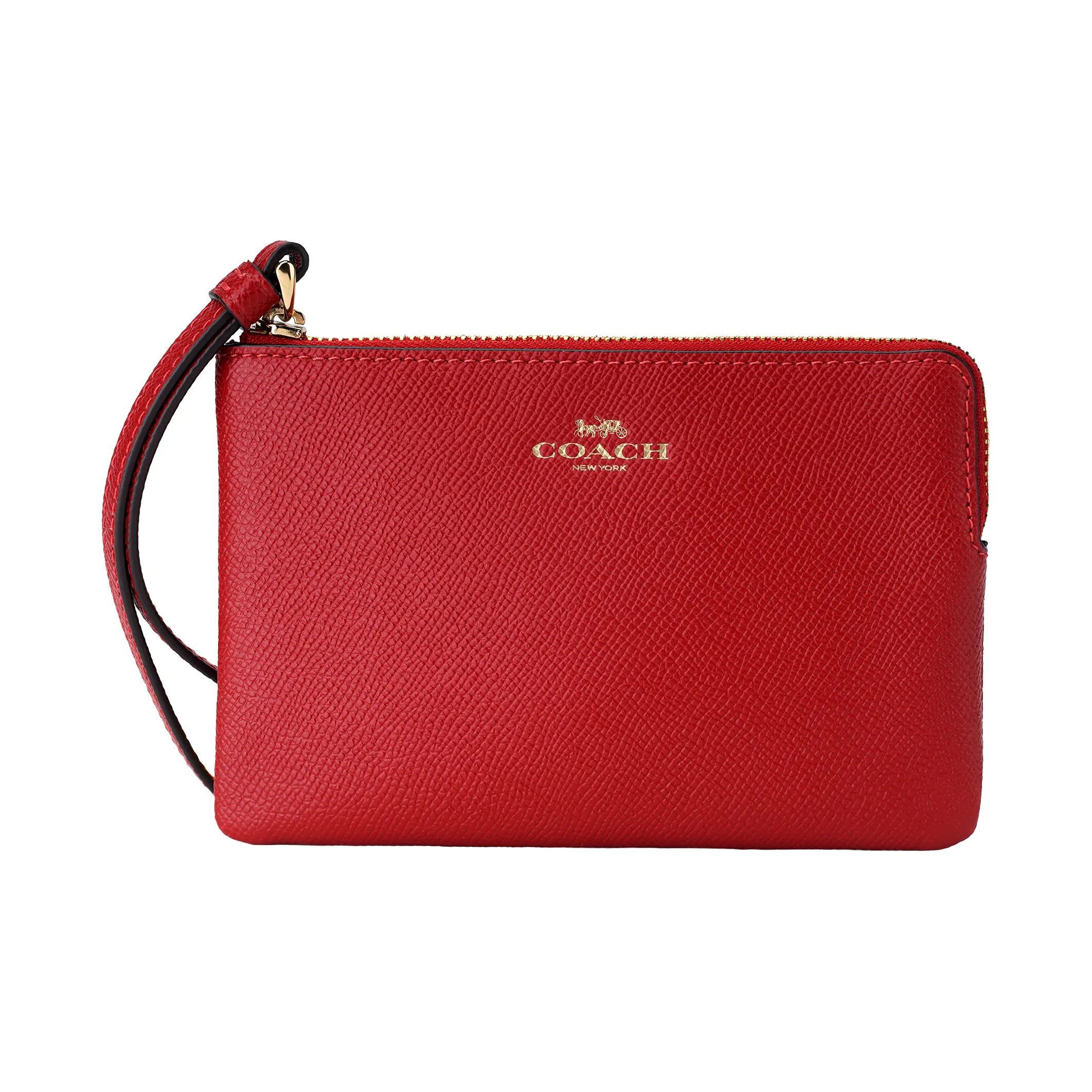 coach Added Cross Grain Leather Coin Purse Wrist Bag Clutch Mini Women's Red