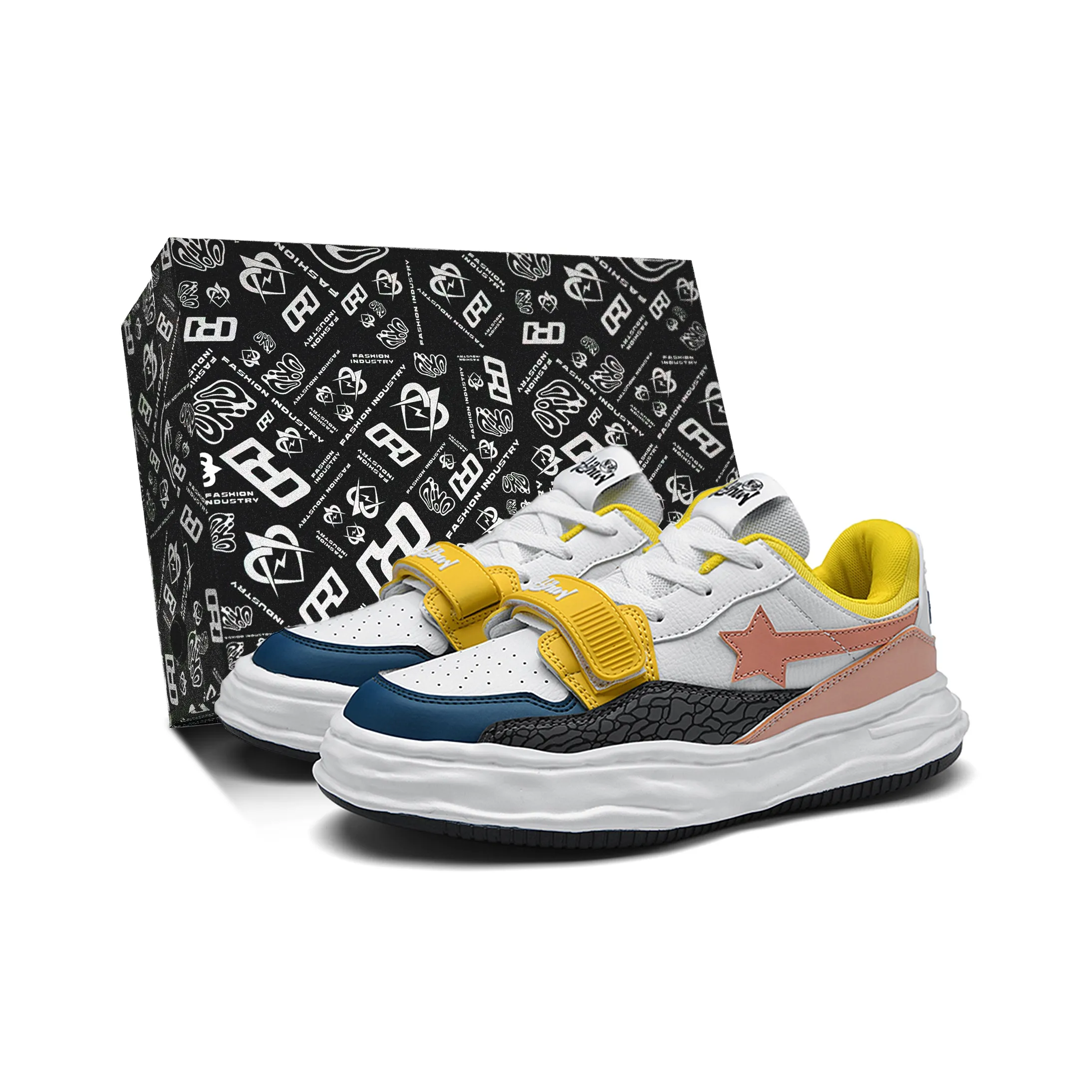 MVA Box Slip Resistant, Abrasion Resistant, Lightweight Low Top Skateboard Shoes Unisex Pink Yellow