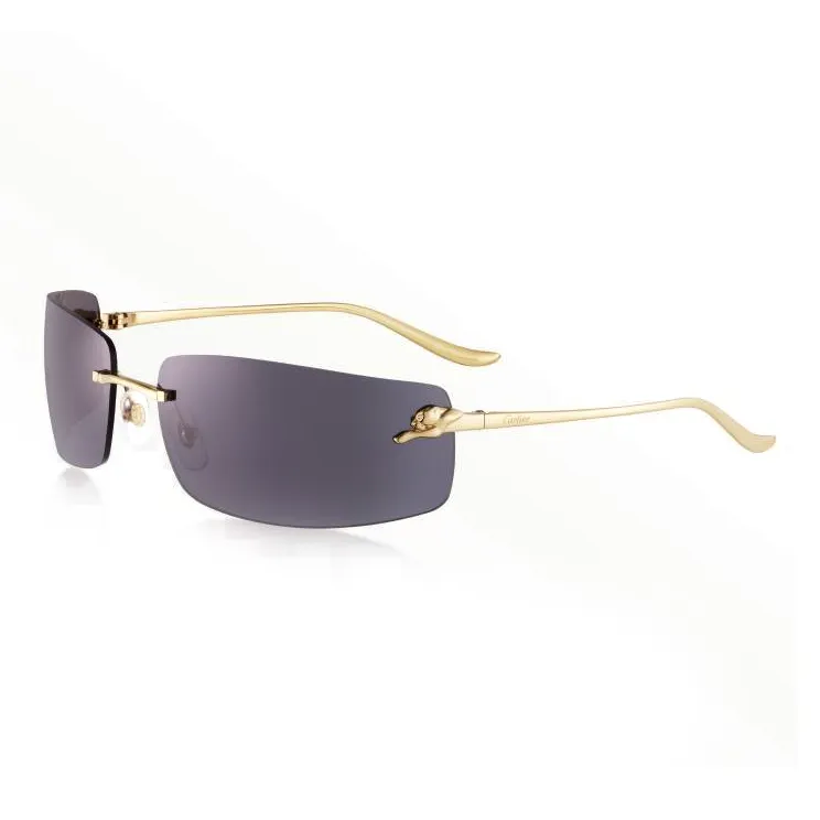 CARTIER Metal Irregular Shape Sunglasses Unisex Gold