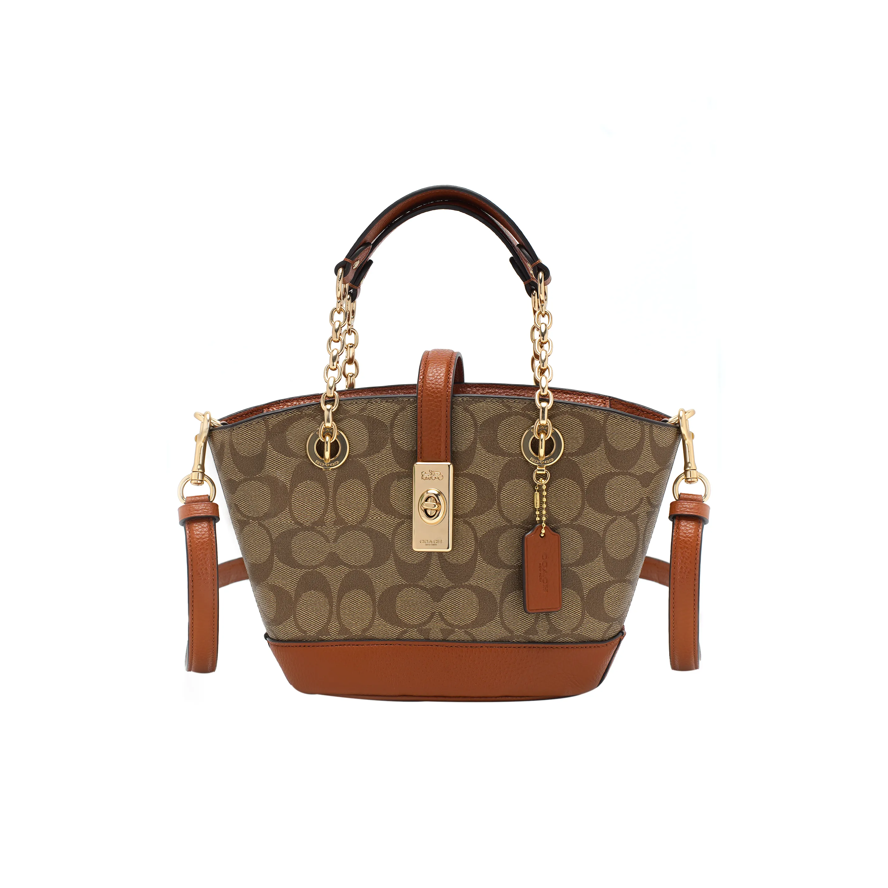 COACH Lane Коровья кожа Цепочка Сумка-ведро Сумка через плечо Маленькая Женская Коричневая