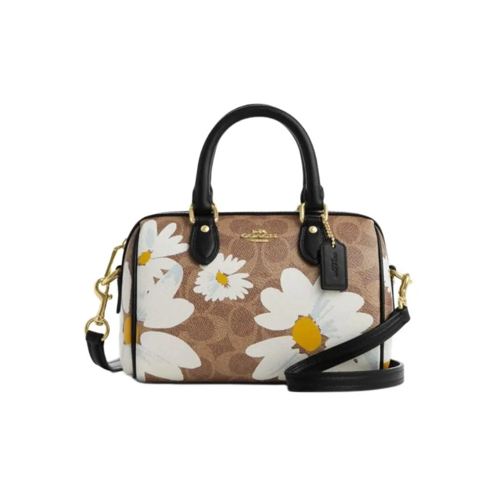 COACH Rowan Покрытый холст Сумка через плечо Сумка Мини Женская Золотая Коричневая Многоцветная