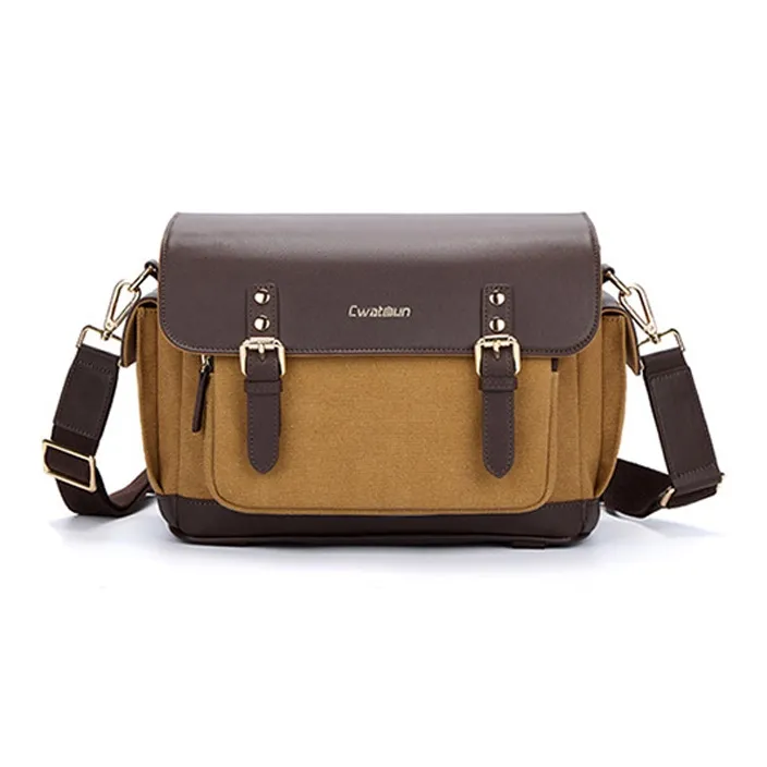Cwatcun Leather Paneled Canvas Crossbody Bag, Shoulder Bag Regular Unisex Brown