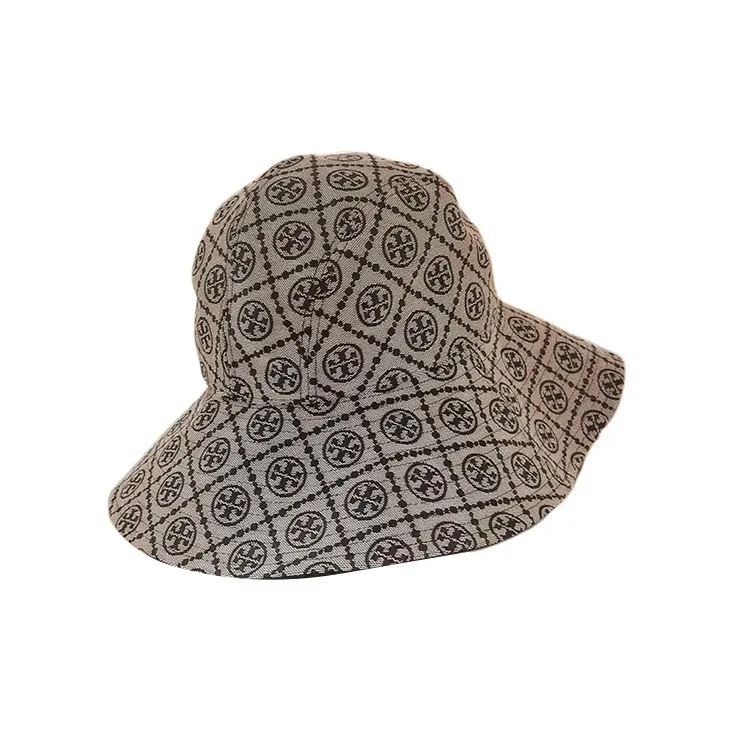 TORY BURCH Cotton Polyester Linen Brass Lurex Bucket Hats Women's Gray