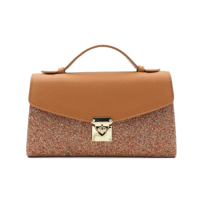 URANOLITH Сумка из крупнозернистой текстуры коровьей кожи стандартная женская каштаново-коричневая молочно-белая