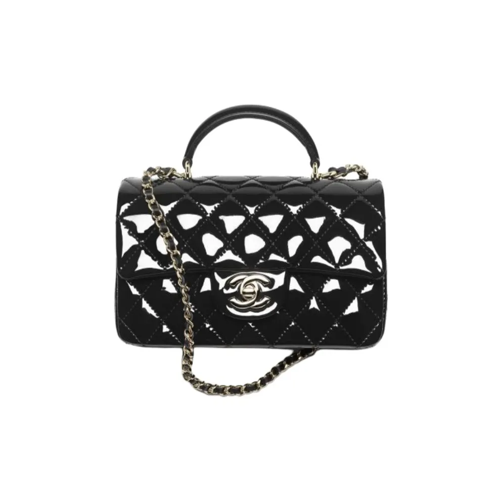 CHANEL Classic Flap CF Calfskin Patent Leather Shoulder Bag, Crossbody Bag, Handbag Mini Women's Black