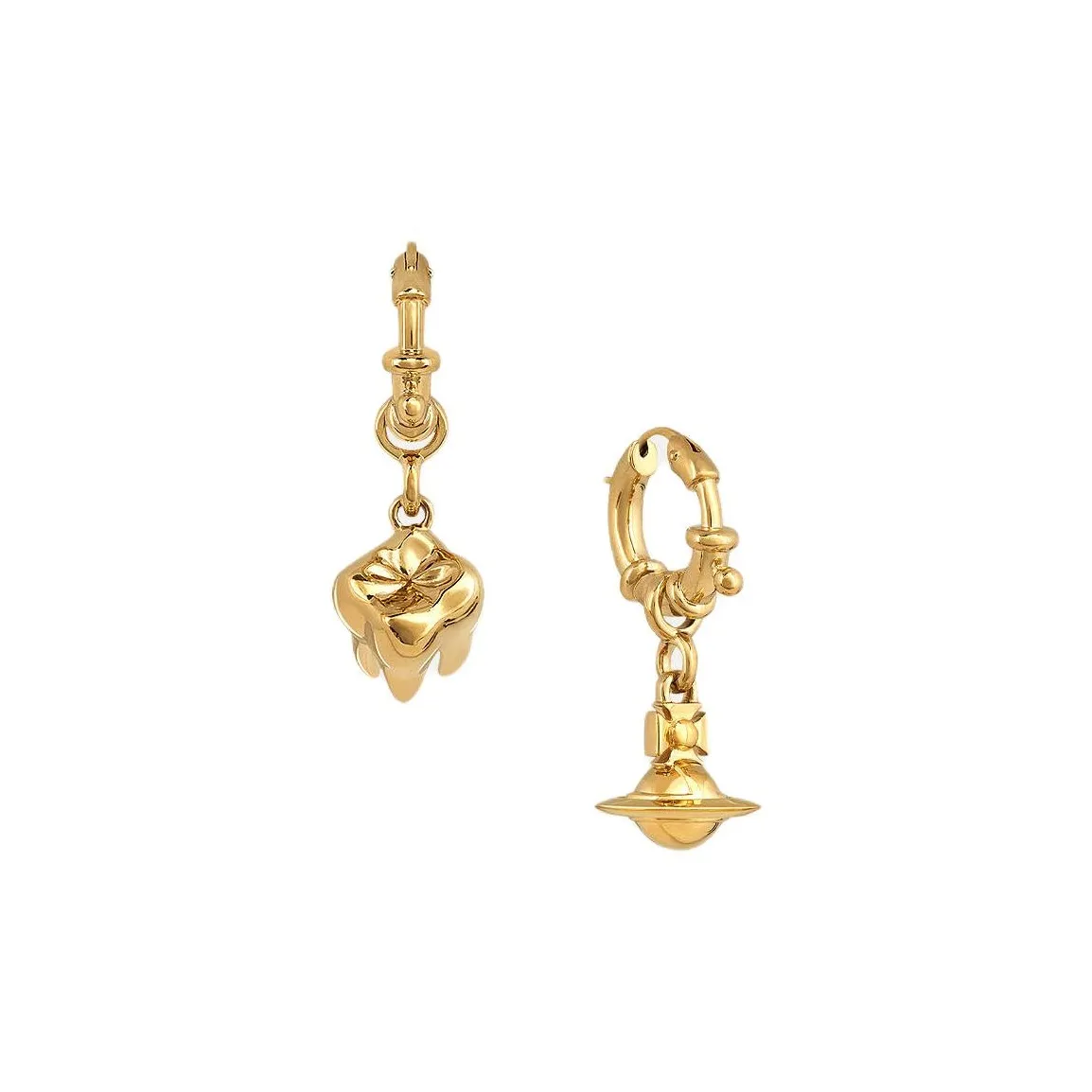 Vivienne Westwood Латунь 3D-эффект Teeth Saturn Стиль Серьги-кольца Женские Золото