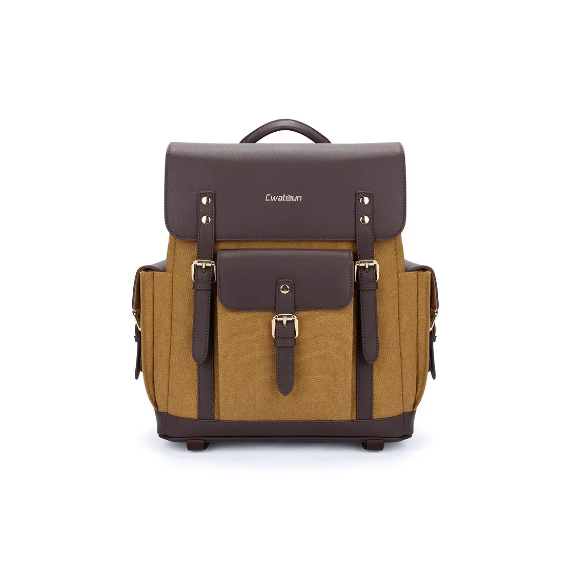 Cwatcun Leather Paneled Canvas Backpack Regular Unisex Brown