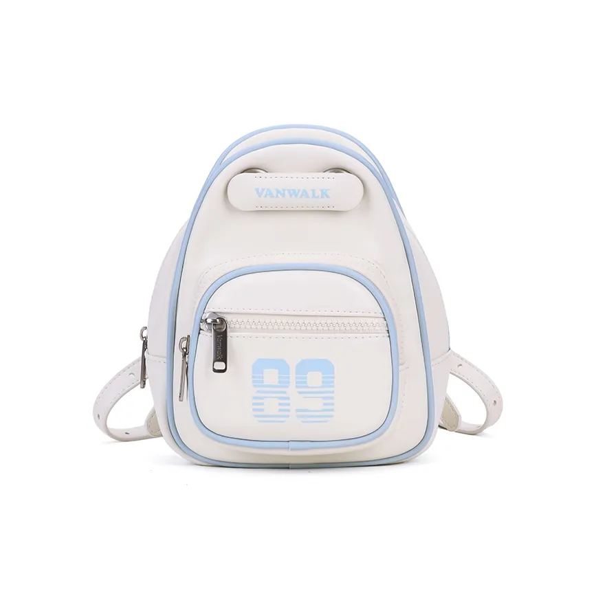 VANWALK PU Backpack Small Size Women's Milk White/Baseball Green/Vintage Blue