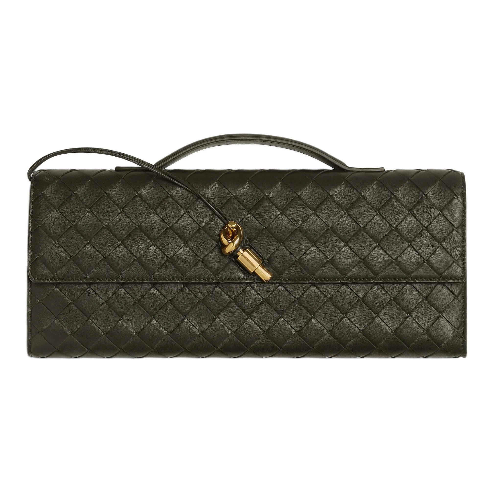 Bottega Veneta Andiamo Series Sheepskin Clutch Women's Khaki
