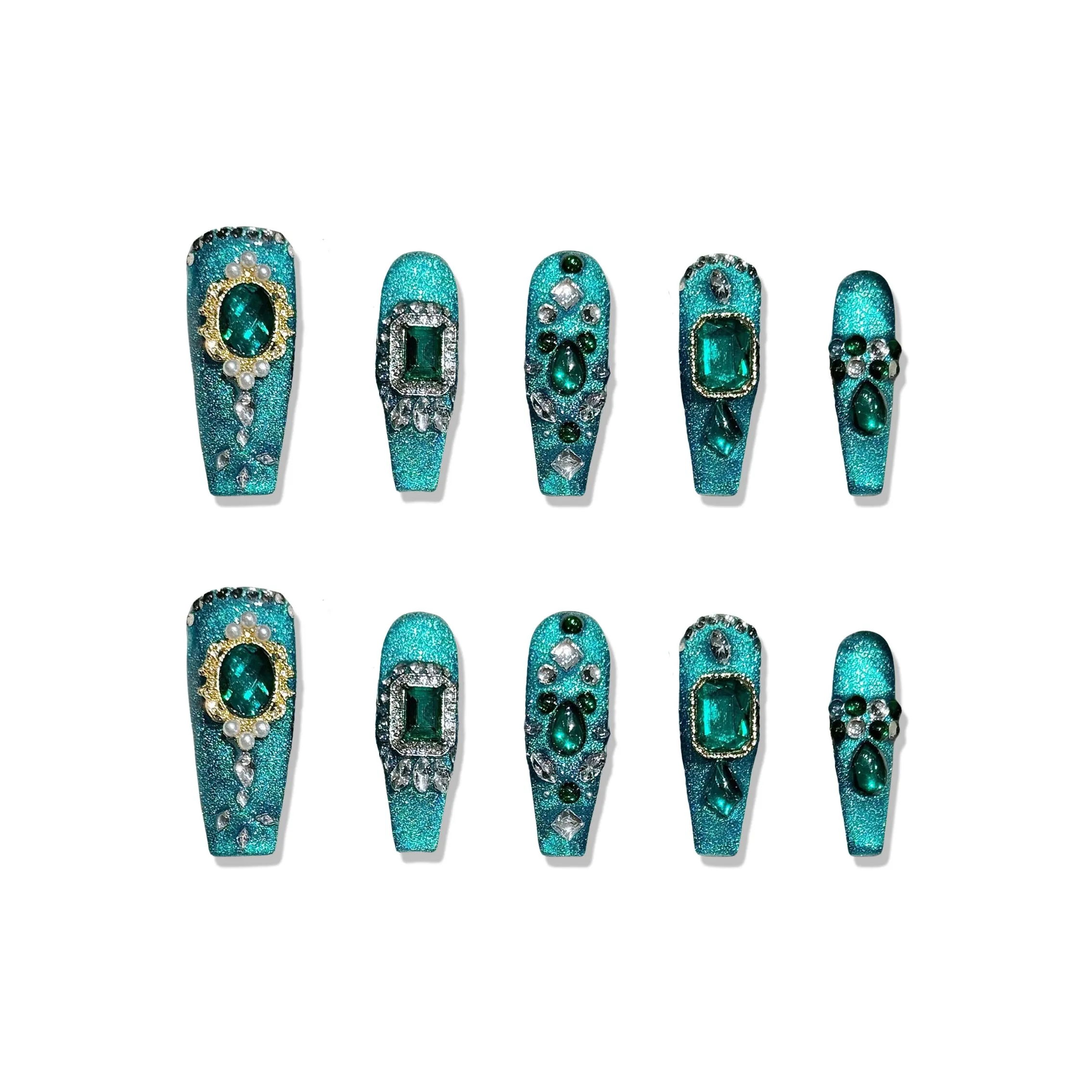 XIAMEIYU Изумруд Sparkling Тяжелый Ручной инструмент для ногтей False Nail Trapezoidal Длинный 30MM