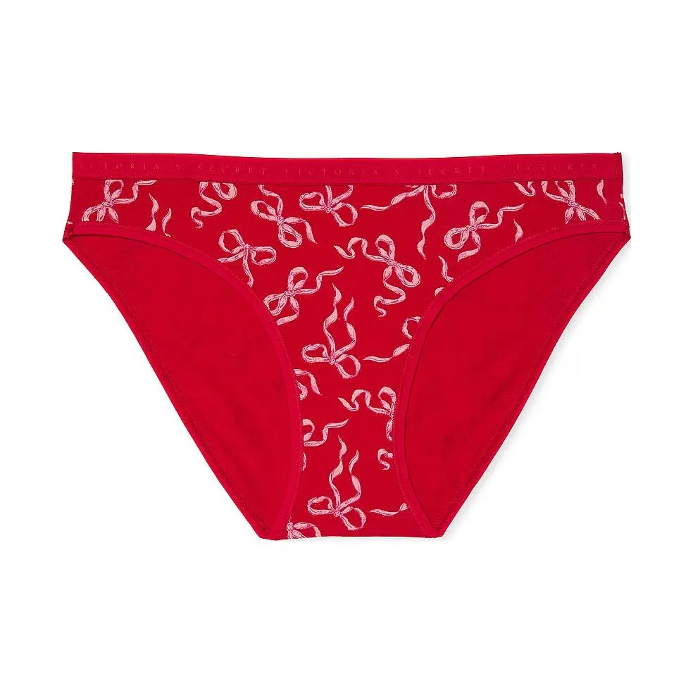 Victoria's Secret Эластичный хлопок Бикини Panty Красный Ground Розовый Bows Нижнее белье Женские 1 шт Красный