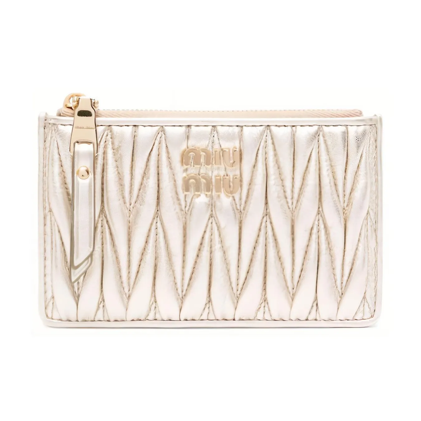 MIU MIU Matelassé Sheepskin Envelope Style Wallet Women's Light Gold