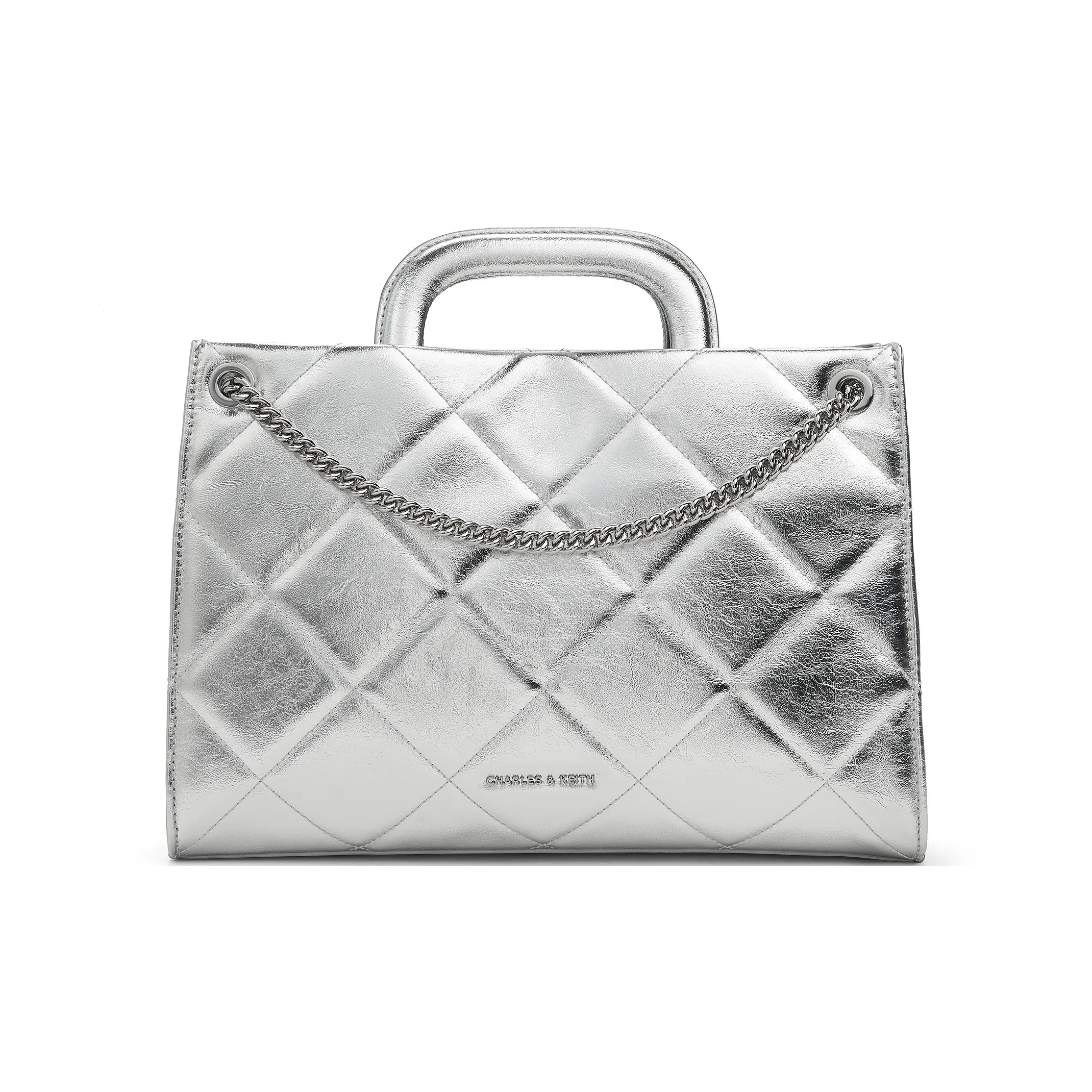 CHARLES KEITH ПУ (полиуретан) Одно плечо Сумка Средний Женский Черный Кремовый Молочный Белый Серебряный