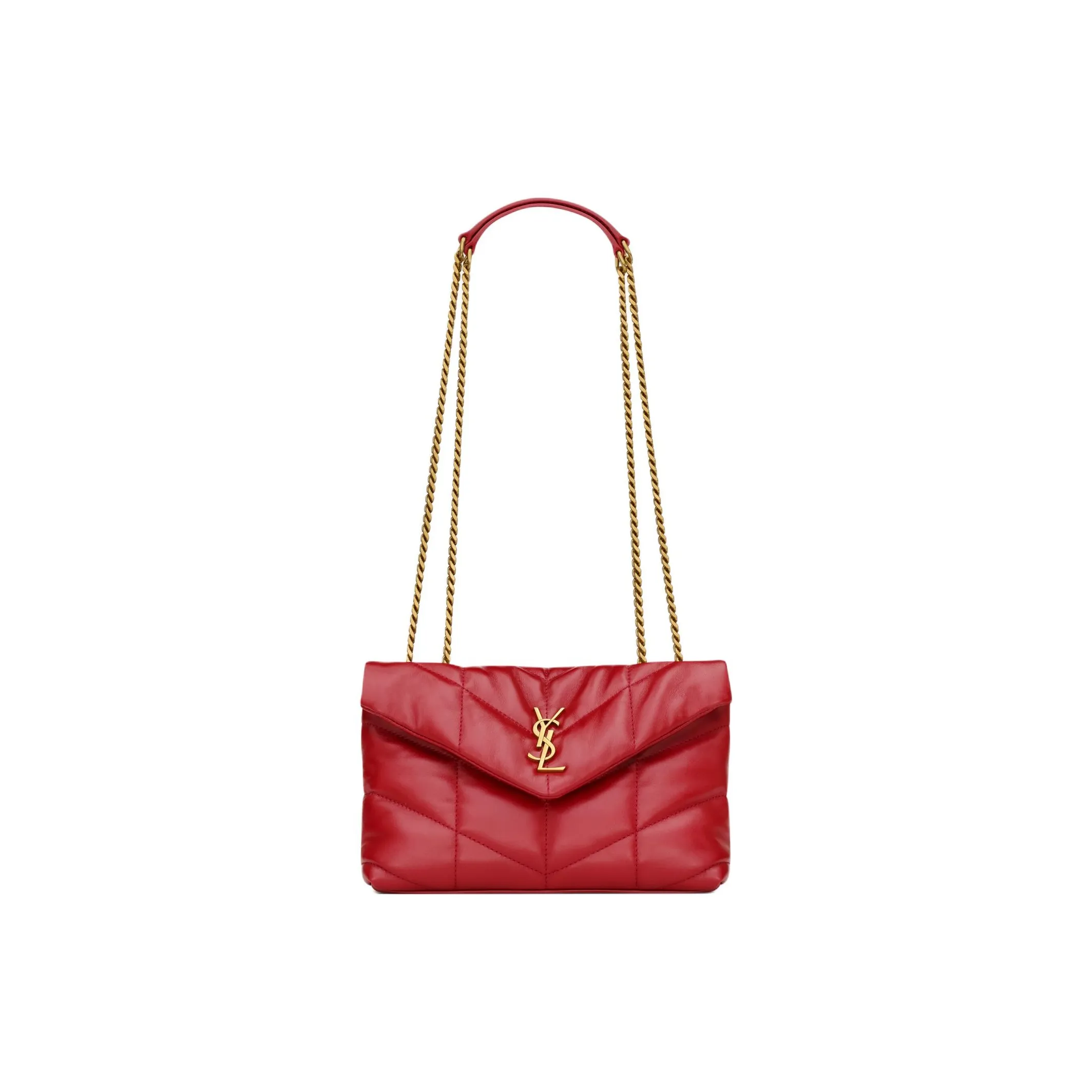 SAINT LAURENT PUFFER Nappa Sheepskin Envelope Bag, Portable Crossbody Bag, Shoulder Bag Mini Women's Alluring Red