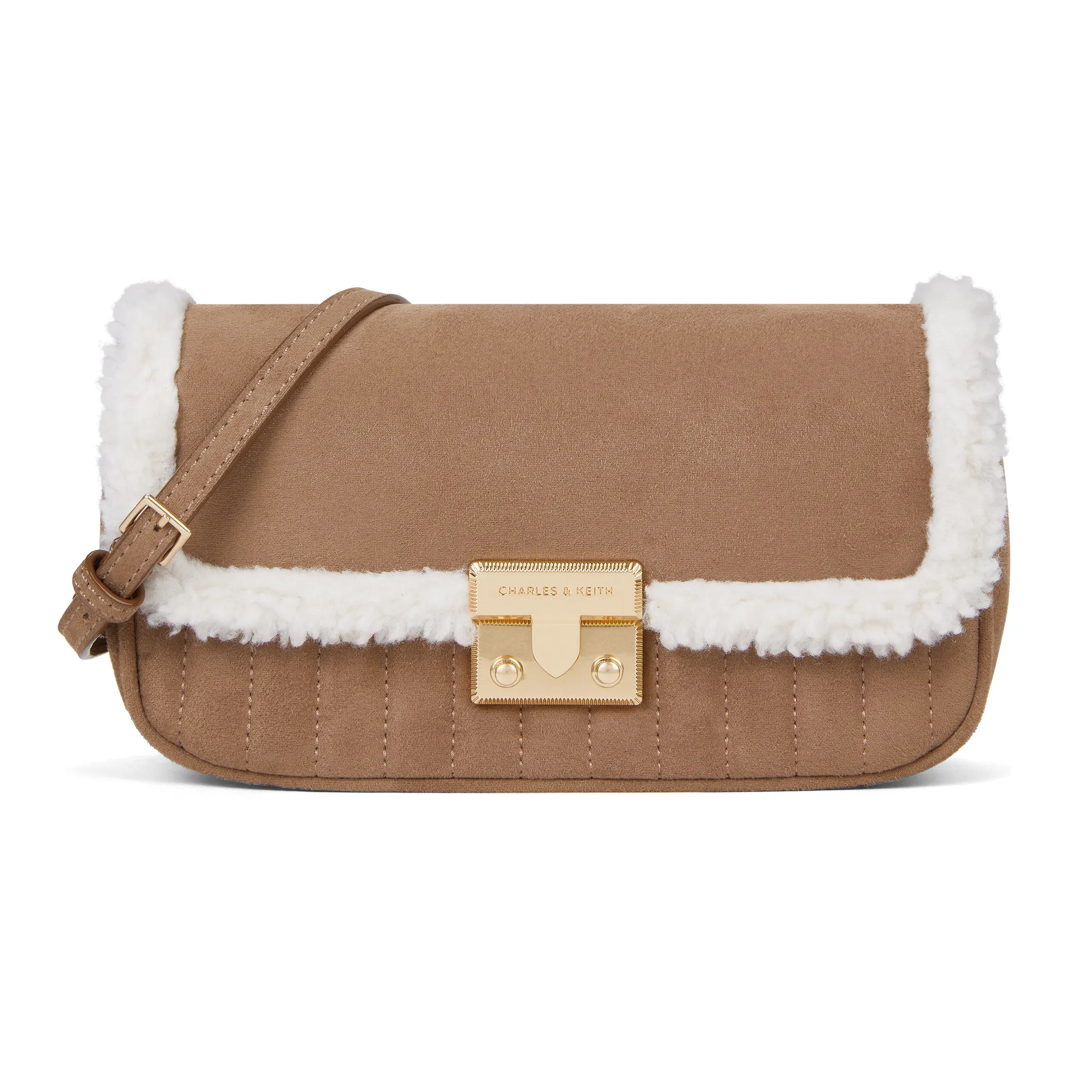 CHARLES KEITH ПУ (полиуретан) текстильная смесь сумка через плечо маленькая женская чайный коричневый