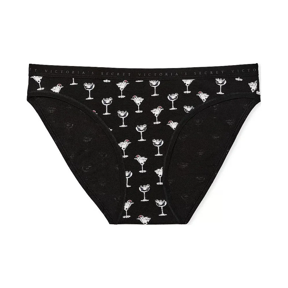 Victoria's Secret Эластичный хлопок Бикини Panty Черный Martini Penguins Нижнее белье Женские 1 шт Черный