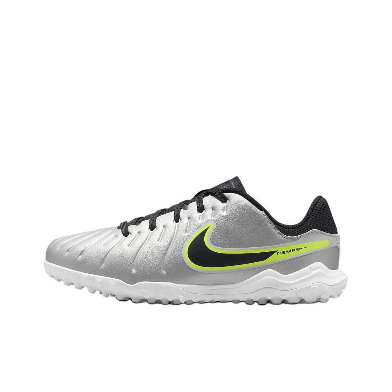 Nike Tiempo Legend 10 Slip-Resistant Abrasion-Resistant Low Top Детская футбольная обувь Silver Yellow Black